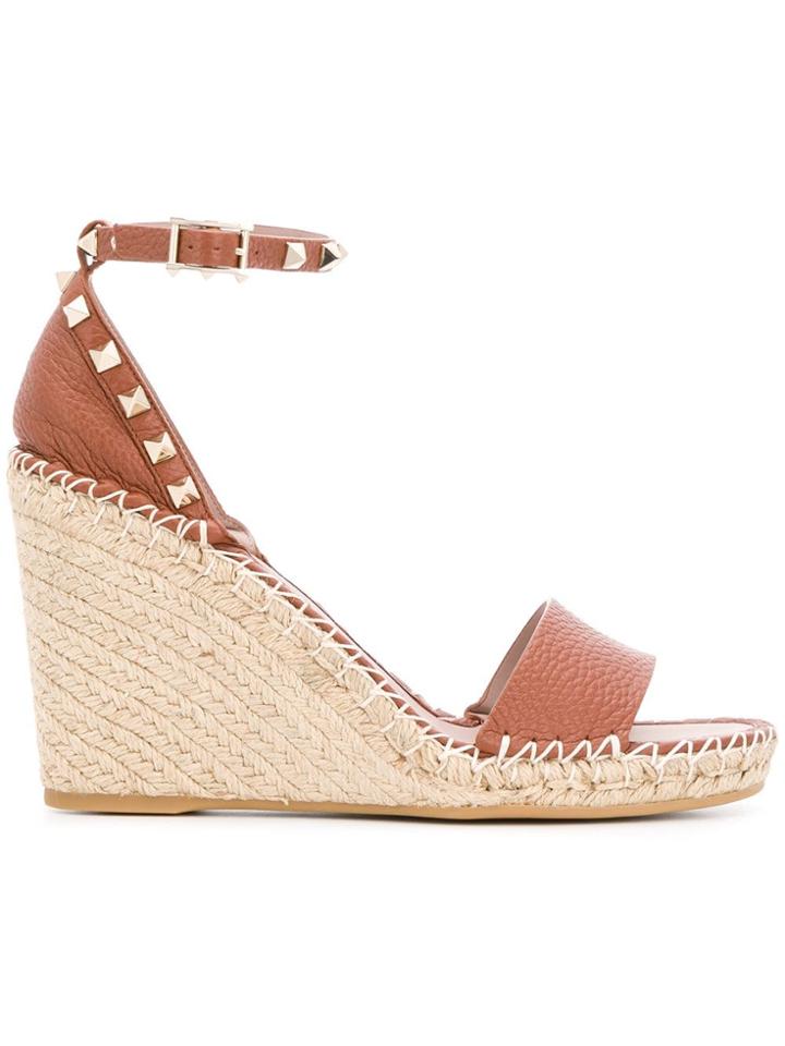 Valentino Valentino Garavani Rockstud Double Wedge Sandals - Brown