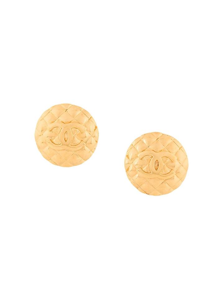 Chanel Vintage Cc Logo Round Clip-on Earrings - Metallic