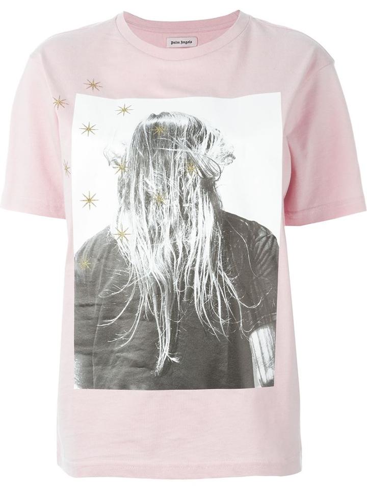 Palm Angels Photo Print T-shirt, Women's, Size: L, Pink/purple, Cotton