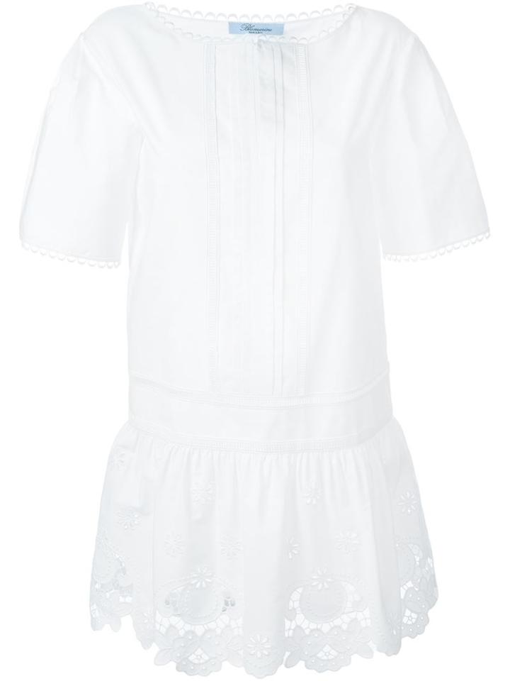 Blumarine Scalloped Hem Shortsleeved Dress, Women's, Size: 44, White, Cotton/polyester