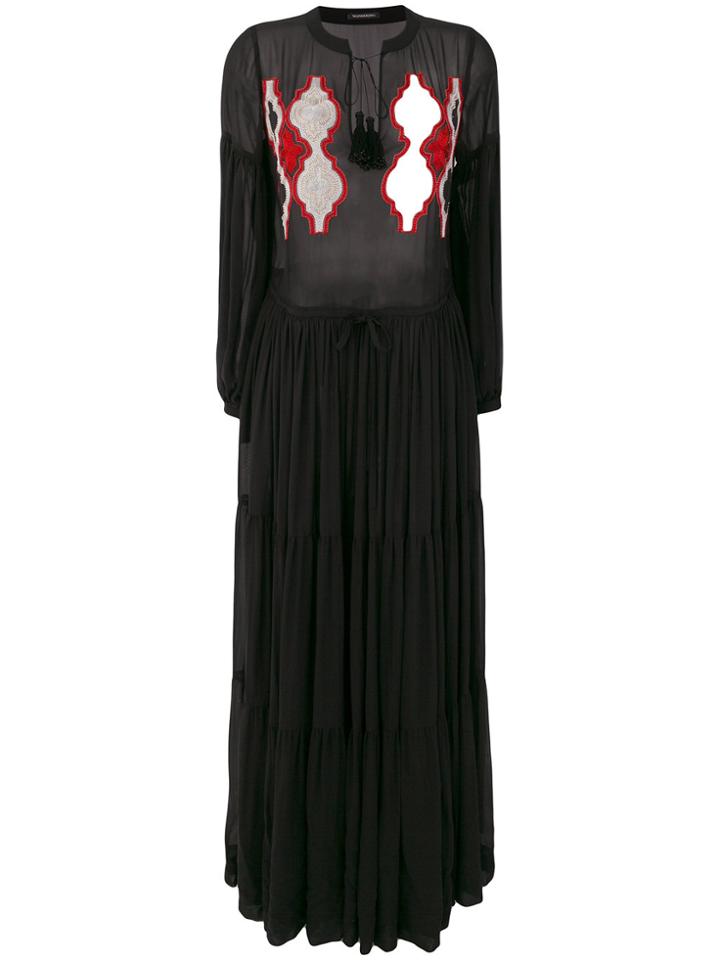 Wandering Embroidered Sheer Maxi Dress - Black
