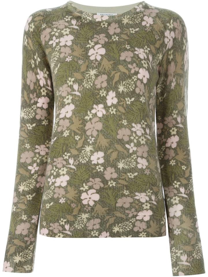 Equipment Floral Print Jumper, Women's, Size: Xs, Green, Cashmere