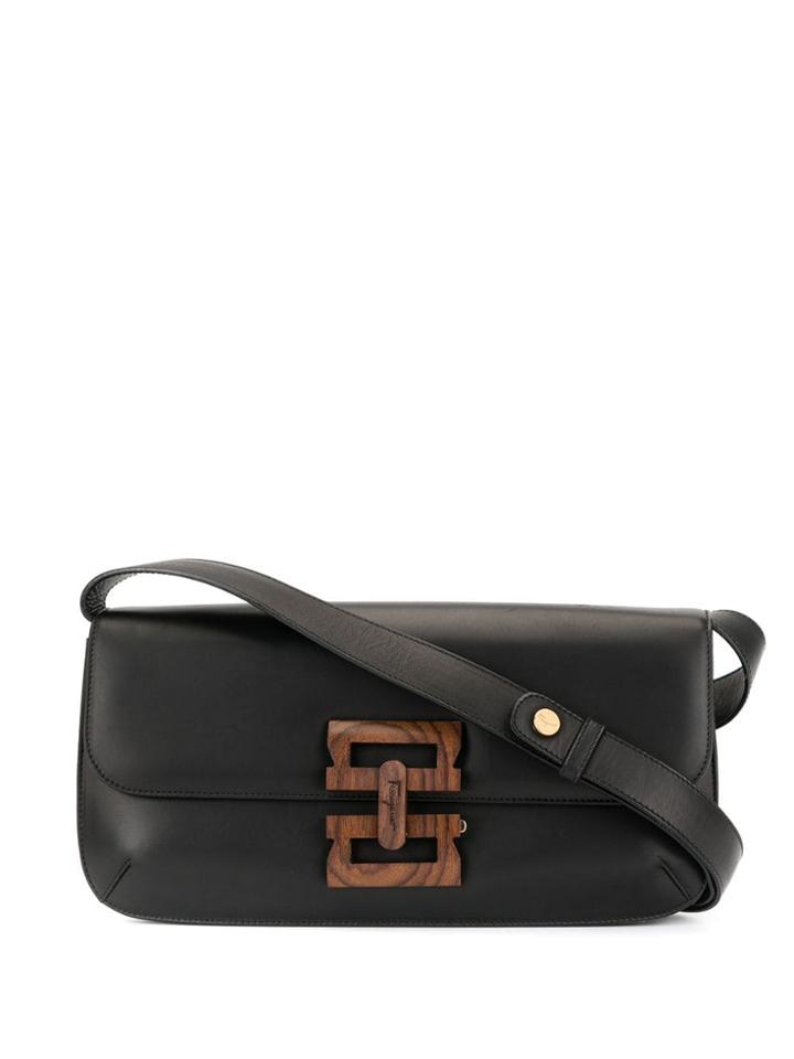 Salvatore Ferragamo Pre-owned Wood Logo Shoulder Bag - Black