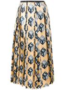 Gucci - Gucci Wallpaper Pleated Skirt - Women - Silk/cotton/viscose - 44, Yellow/orange, Silk/cotton/viscose