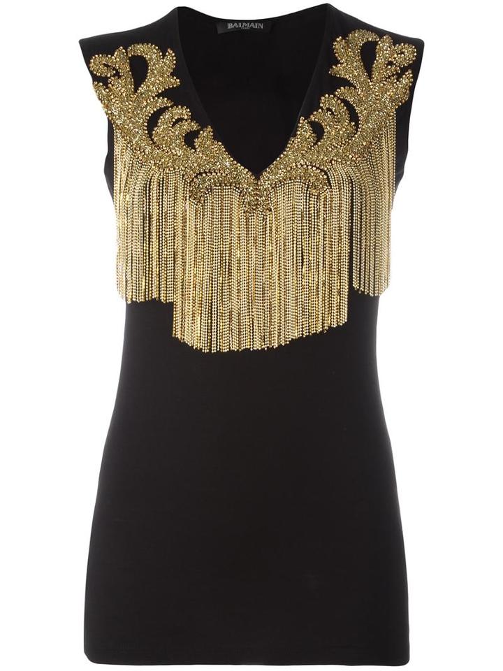 Balmain Tasselled Neckline Blouse, Women's, Size: 40, Black, Cotton/brass/glass
