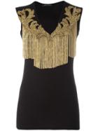 Balmain Tasselled Neckline Blouse, Women's, Size: 40, Black, Cotton/brass/glass