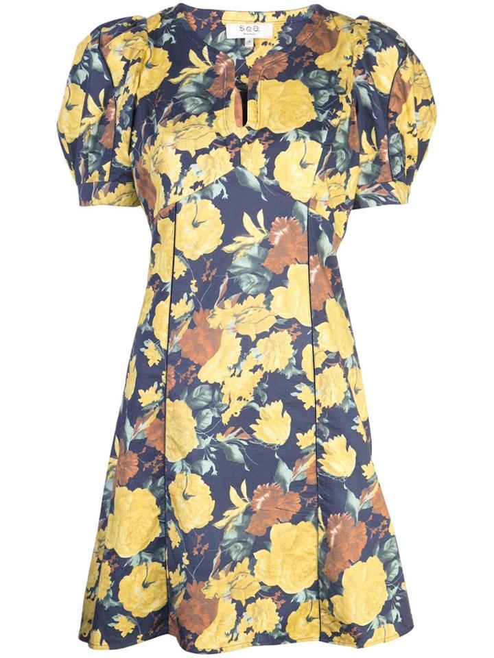 Sea Floral Print Dress - Yellow