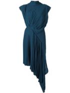 Maison Margiela Pleated Asymmetric Midi Dress, Women's, Size: 42, Blue, Polyester