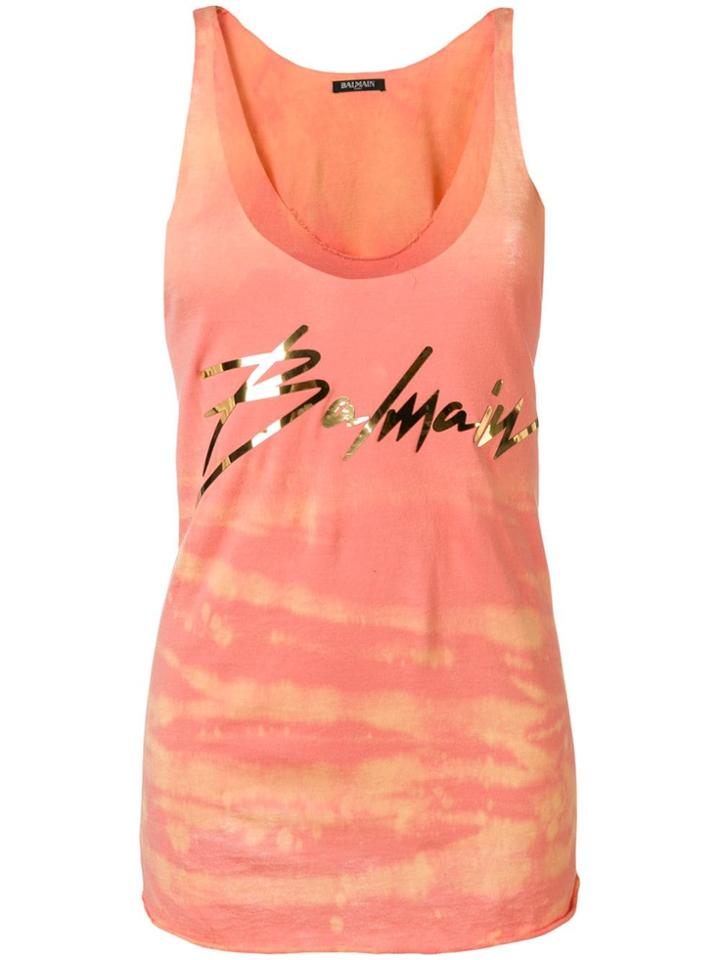 Balmain Tie-dye Foiled Logo Tank - Orange
