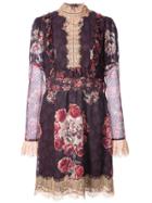 Anna Sui Rose Print High Neck Dress - Pink & Purple