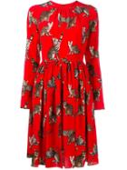Dolce & Gabbana Bengal Cat Print Dress, Women's, Size: 44, Red, Silk/spandex/elastane