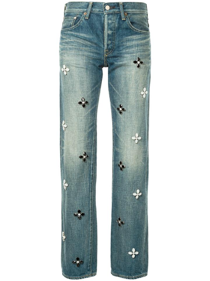 Tu Es Mon Trésor Bijoux Flower Jeans Short Length - Blue