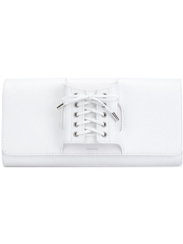 Perrin Paris Tie Up Handle Clutch, Women's, White, Leather