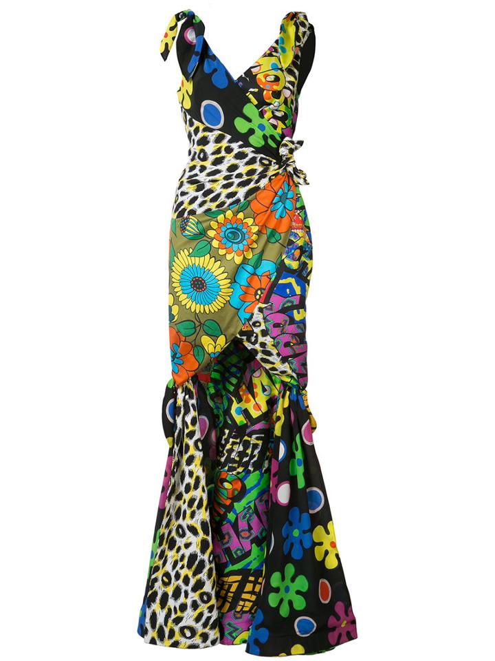 Moschino Mixed Print Fishtail Gown, Women's, Size: 44, Rayon/other Fibres