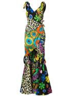 Moschino Mixed Print Fishtail Gown, Women's, Size: 44, Rayon/other Fibres