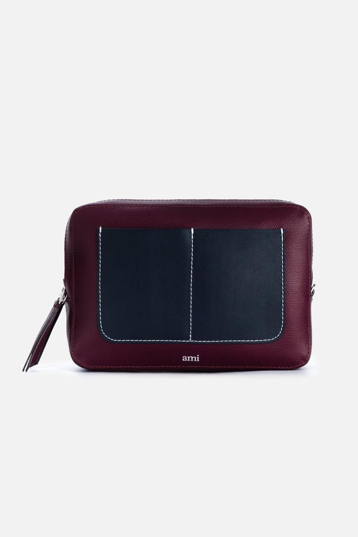 Ami Alexandre Mattiussi Travel Pouch, Men's, Red, Leather