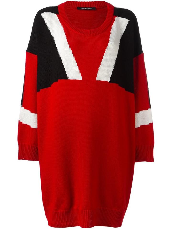 Neil Barrett Colour Block Knit Dress, Women's, Size: Xxs, Red, Wool