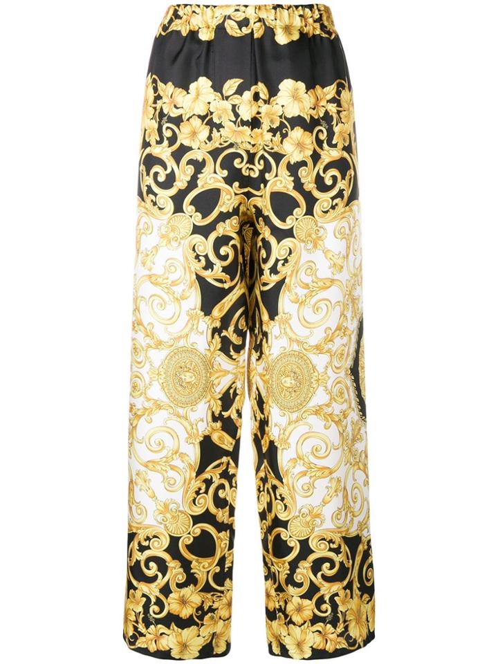 Versace Baroque Print Silk Trousers - Black