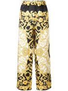 Versace Baroque Print Silk Trousers - Black