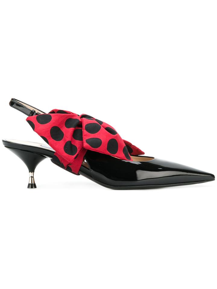 Prada Bow Detailed Slingback Pumps - Black