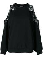 Ermanno Ermanno Lace Insert Cold Shoulder Sweatshirt - Black