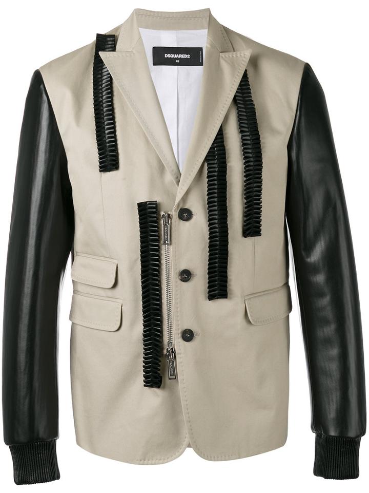 Dsquared2 Leather Ruffle Blazer, Men's, Size: 52, Nude/neutrals, Cotton/polyester/resin