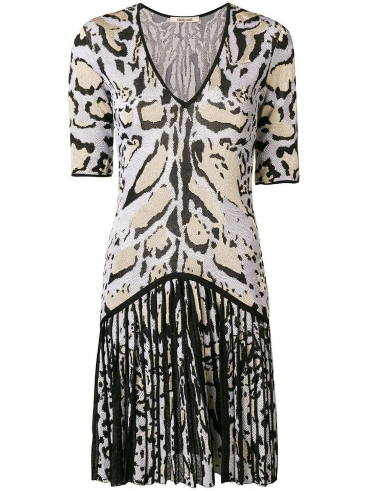 Roberto Cavalli Animal Pattern Gathered Dress - White