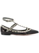 Valentino Sequin Rockstud Ballerina Shoes - Black