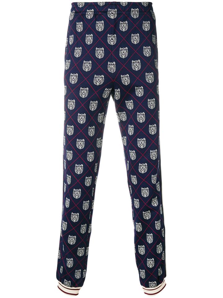 Gucci Tiger Head-print Joggers - Blue