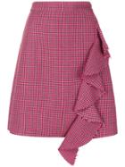 Msgm Houndstooth Pattern Ruffled Skirt - Pink & Purple