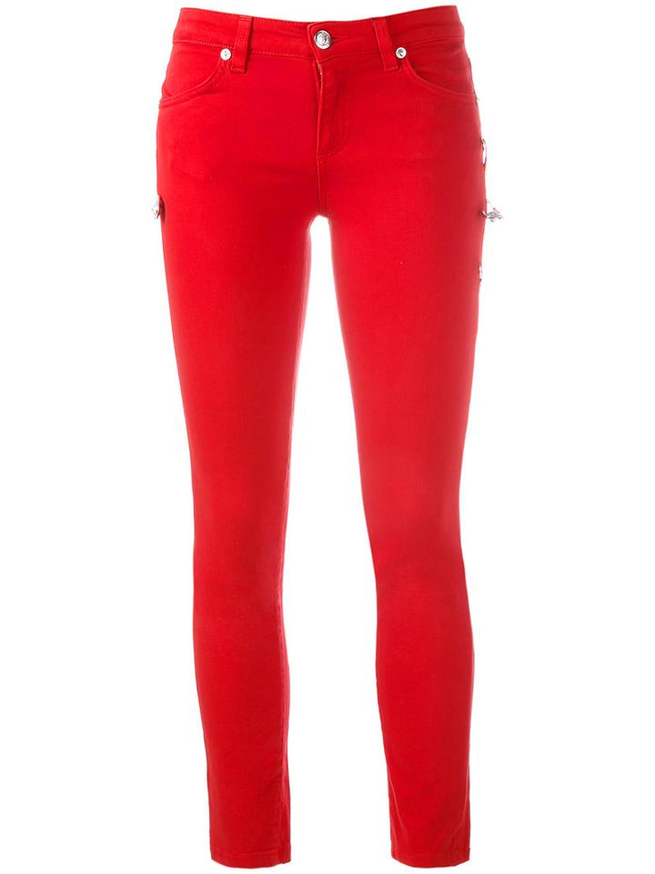 Versus Safety Pin Detail Trousers, Women's, Size: 27, Red, Cotton/spandex/elastane