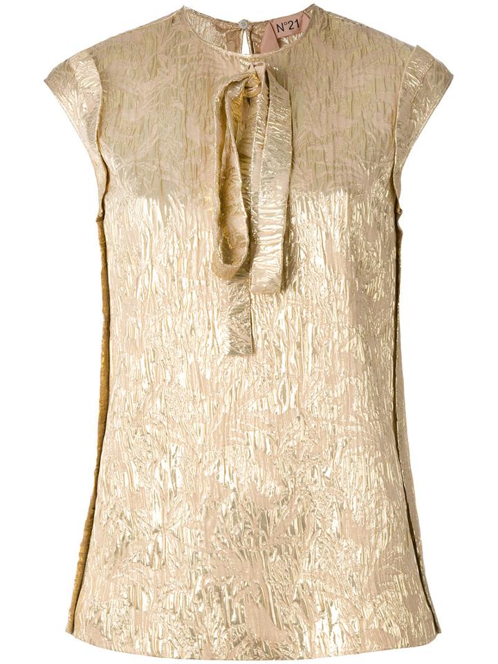No21 Tied Neck Metallic (grey) Blouse, Women's, Size: 42, Silk/polyester