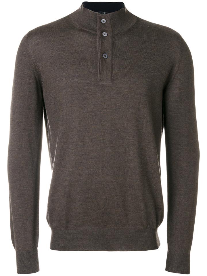 Fay Buttoned Neck Pullover - Brown