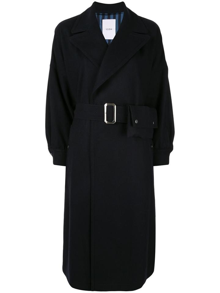 Ujoh Belted Trench Coat - Black