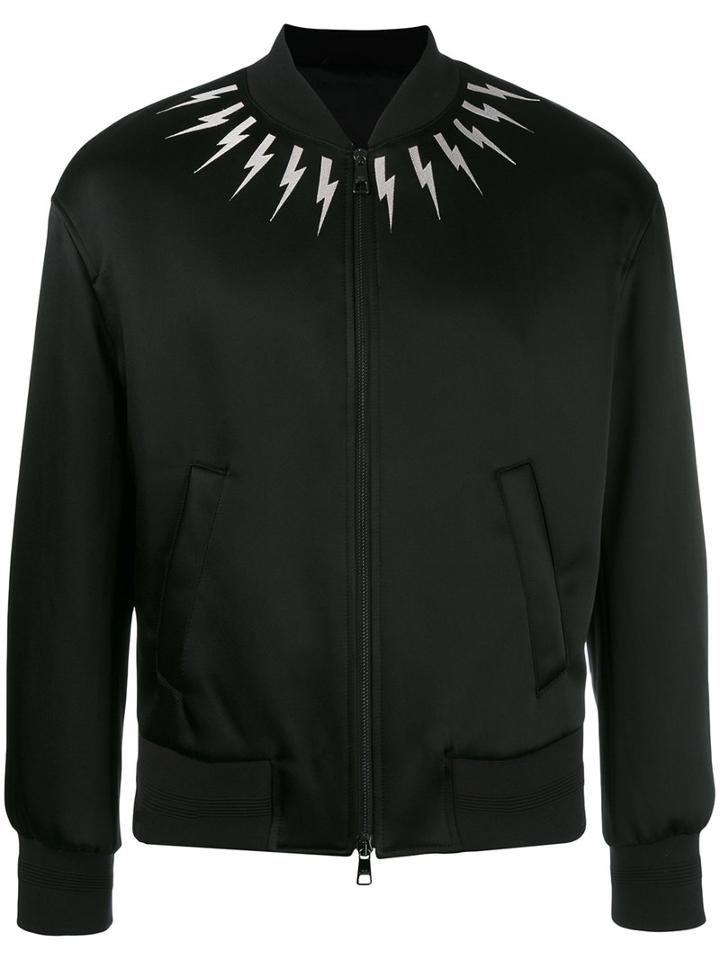 Neil Barrett Lightning Bolt Bomber Jacket, Men's, Size: Small, Black, Polyamide/acetate/viscose/spandex/elastane