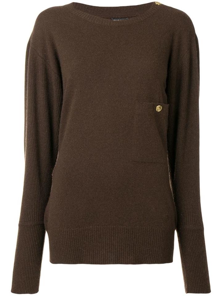 Chanel Pre-owned 1980's Buttoned Shoulder Slouchy Jumper - Brown