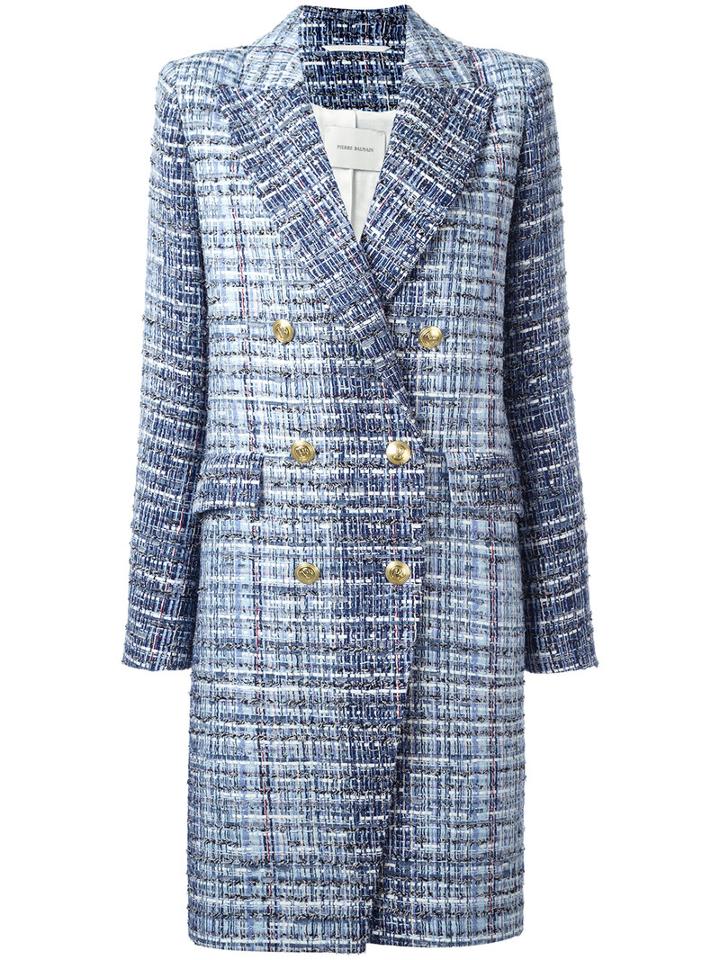 Pierre Balmain Tweed Coat, Women's, Size: 38, Blue, Cotton/polyamide/viscose/viscose