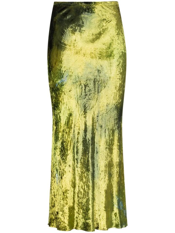 Collina Strada Velvet Tie-dye Midi Skirt - Green