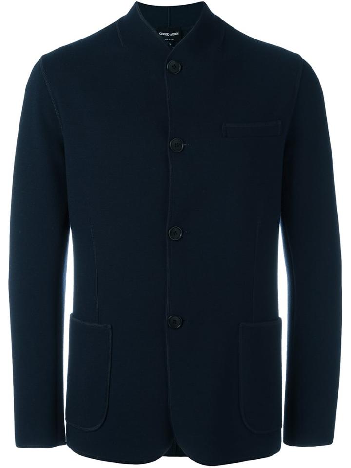 Giorgio Armani Buttoned Jacket, Men's, Size: 54, Blue, Wool/viscose/polyamide/spandex/elastane
