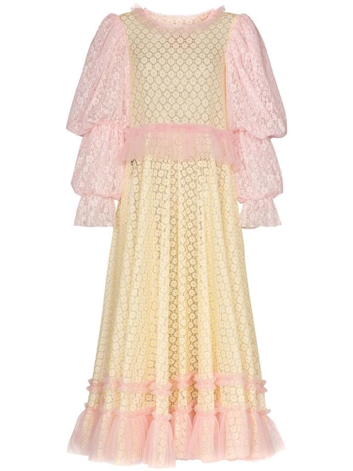 Victor & Rolf Pouf Sleeve Lace Maxi Dress - Orange