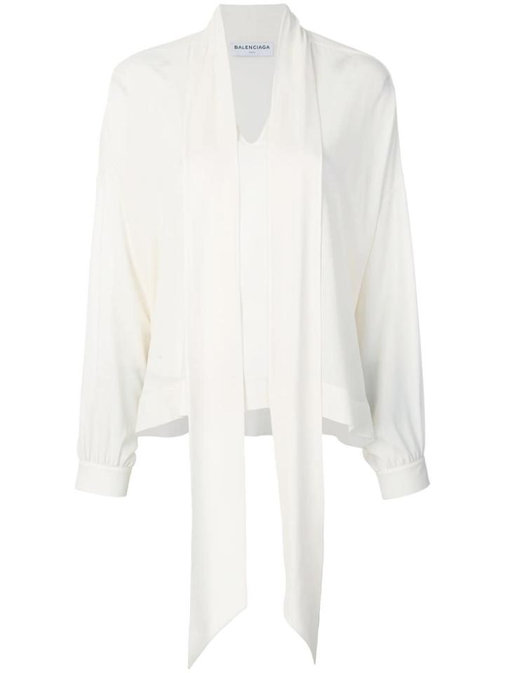 Balenciaga Fluid Vareuse Silk Keyhole Blouse - White