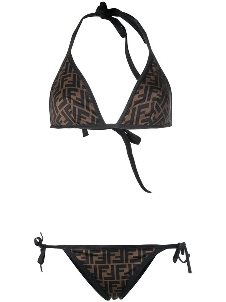 Fendi Reversible Ff Logo Padded Bikini - Brown