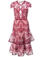 Marchesa Notte Embroidered Lace Midi Dress - Pink