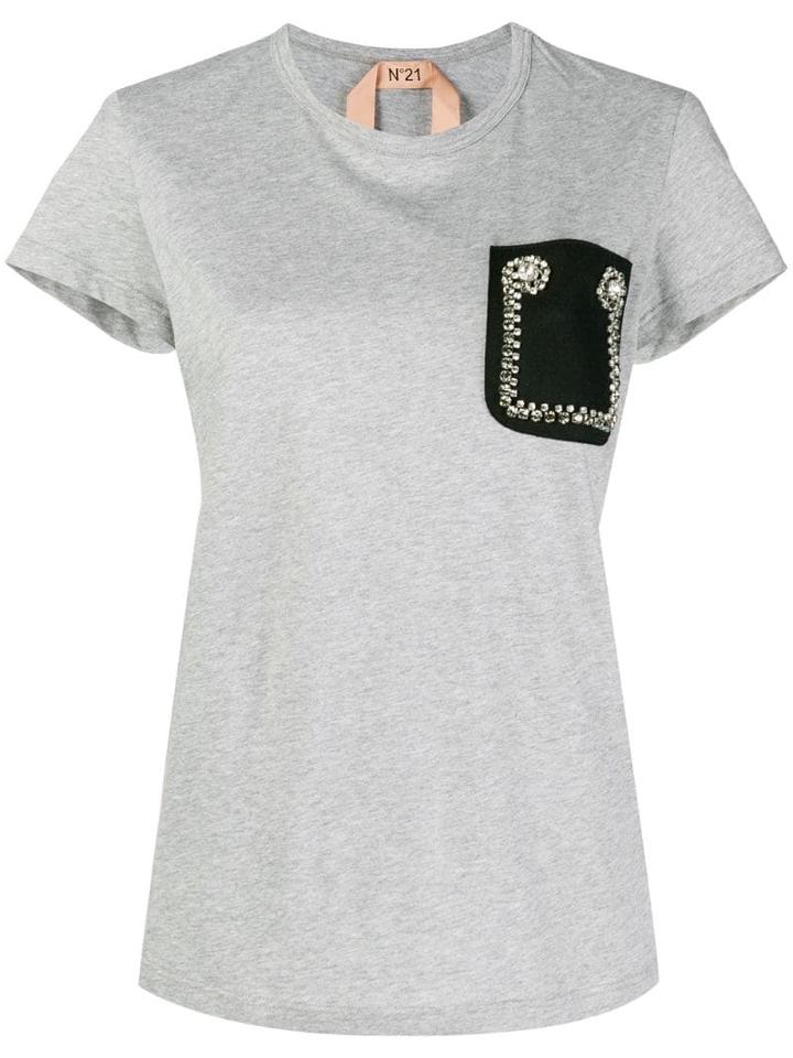 Nº21 Embellished Pocket T-shirt - Grey