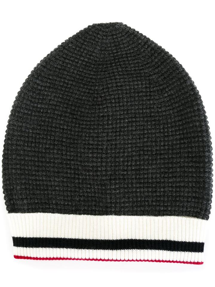 Moncler Gamme Bleu Striped Beanie, Adult Unisex, Grey, Virgin Wool