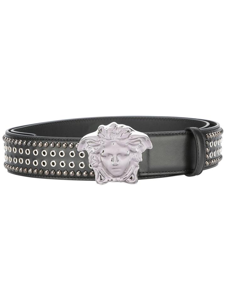 Versace Eyelet Palazzo Belt, Men's, Size: 85, Black, Calf Leather/ruthenium