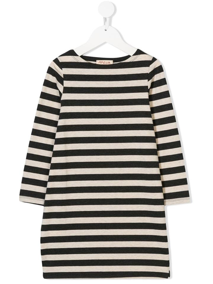 Amelia Milano Striped Boat Neck Dress - Black