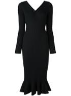 Lanvin Ribbed Knit Frill Dress, Women's, Size: Small, Black, Wool