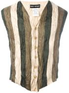 Issey Miyake Vintage Striped Crinkle-effect Waistcoat