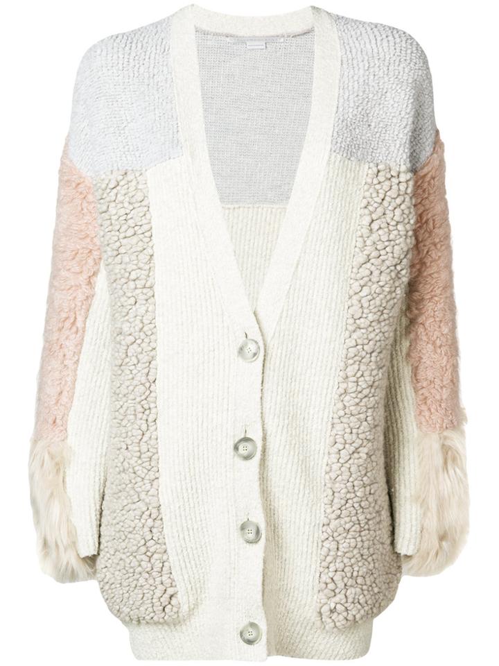 Stella Mccartney Faux Shearling Trim Cardigan - Nude & Neutrals